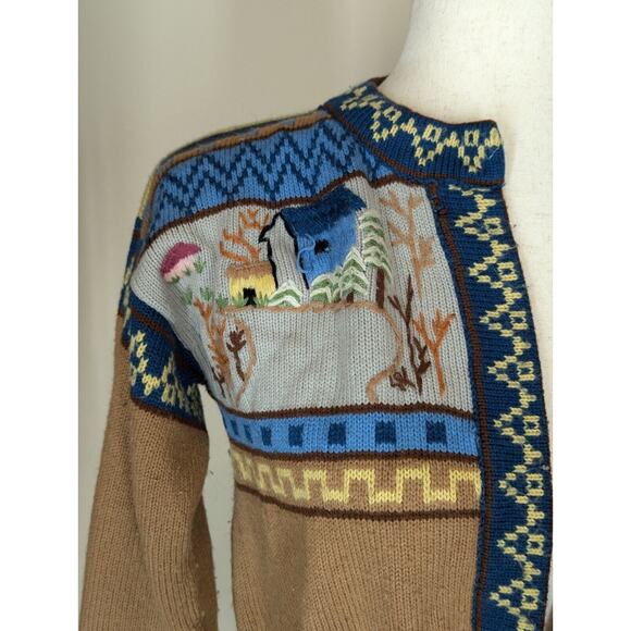 Vintage 1980s Knit Cardigan Sweater Sm Brown Open Front Wrap Belted Cottagecore - Picture 2 of 13